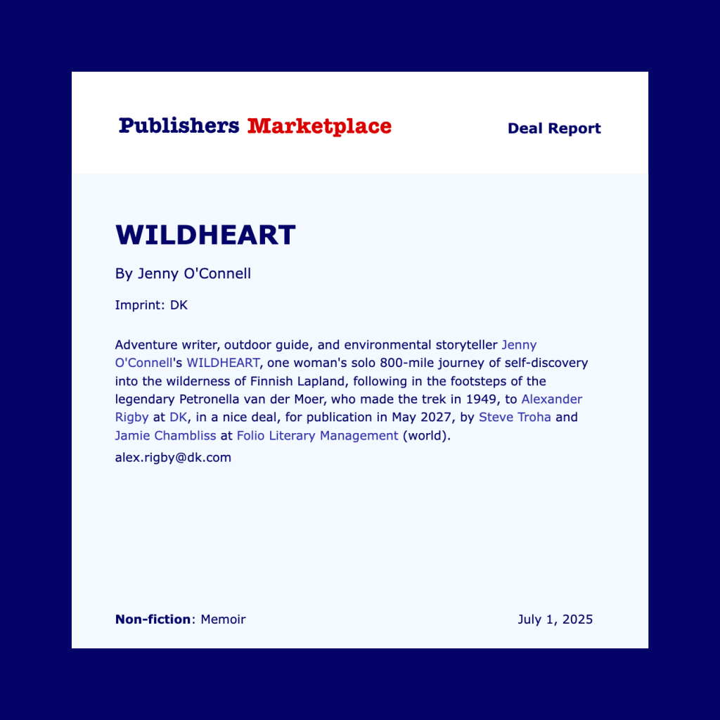 Photo of WILDHEART book announcement.